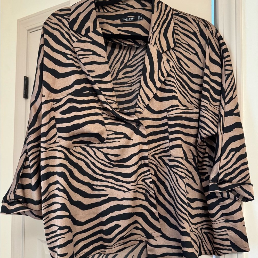 Nasty Gal Zebra Print Blouse - Black and Tan